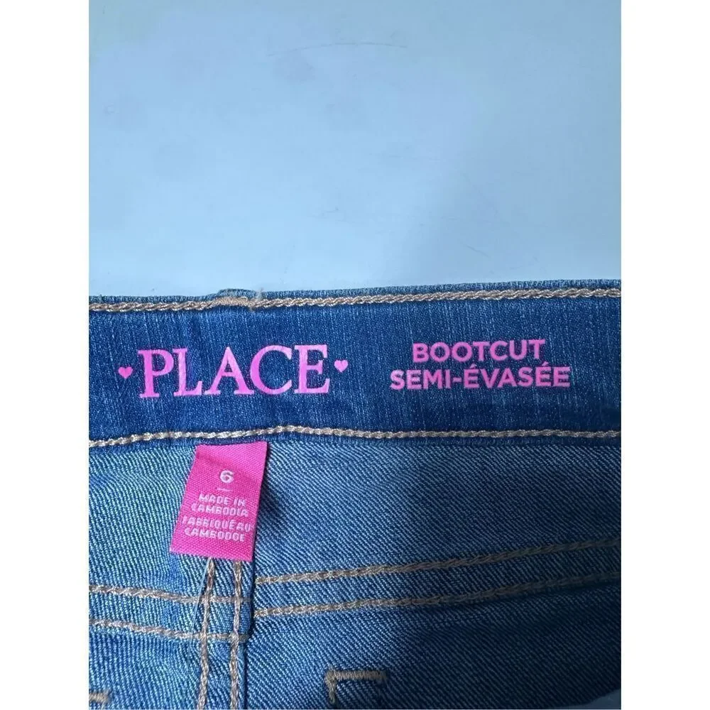 NWT THE CHILDREN'S PLACE Indigo Stone Blue Bootcut Jeans Sz 6 Adjustable Waist